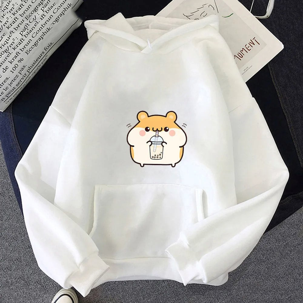 kawaiies-softtoys-plushies-kawaii-plush-Chubby Hamster Drinking Bubble Tea Unisex Hoodie Apparel White M 