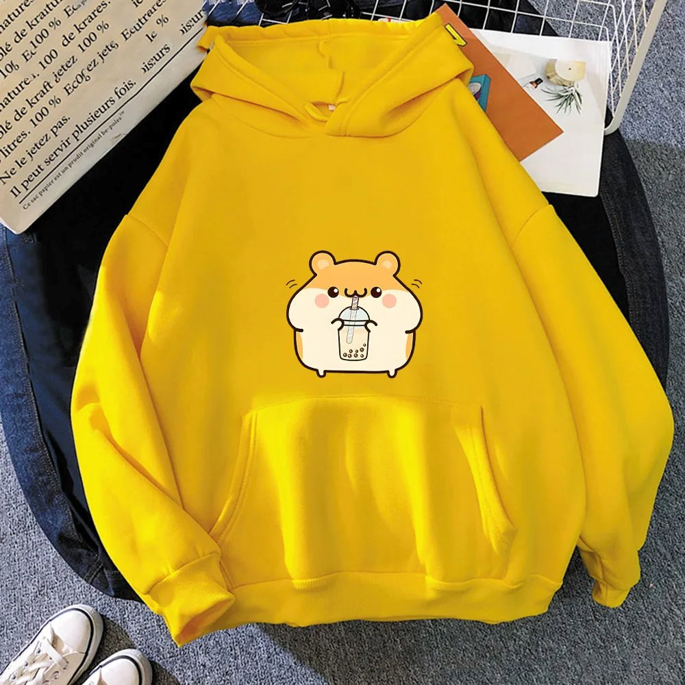 kawaiies-softtoys-plushies-kawaii-plush-Chubby Hamster Drinking Bubble Tea Unisex Hoodie Apparel Yellow M 