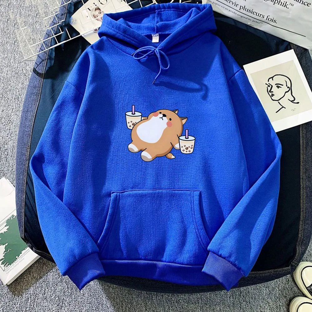 kawaiies-softtoys-plushies-kawaii-plush-Chubby Shiba Inu Bubble Tea Unisex Hoodie Apparel Blue XXXL 