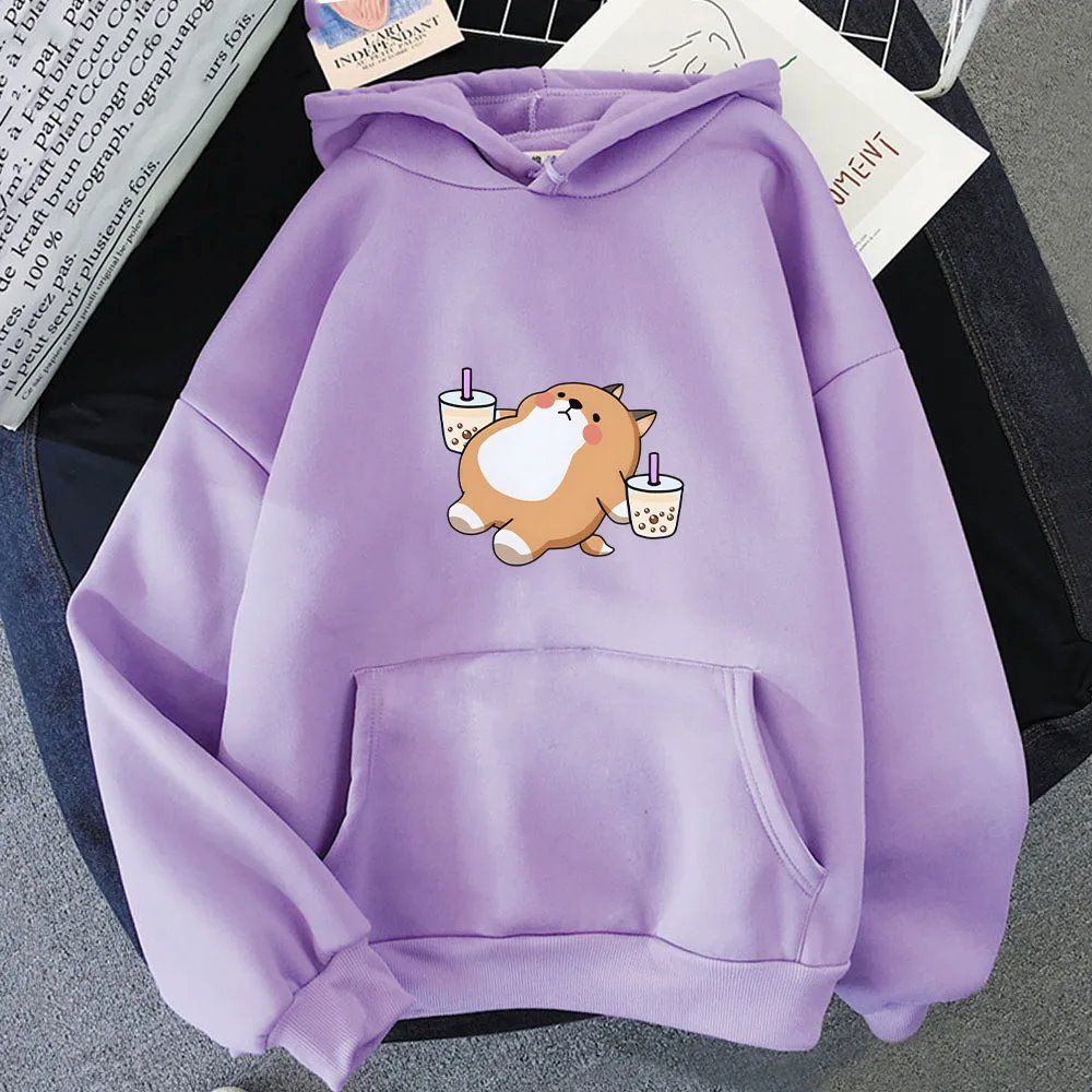 kawaiies-softtoys-plushies-kawaii-plush-Chubby Shiba Inu Bubble Tea Unisex Hoodie Apparel Purple XXXL 