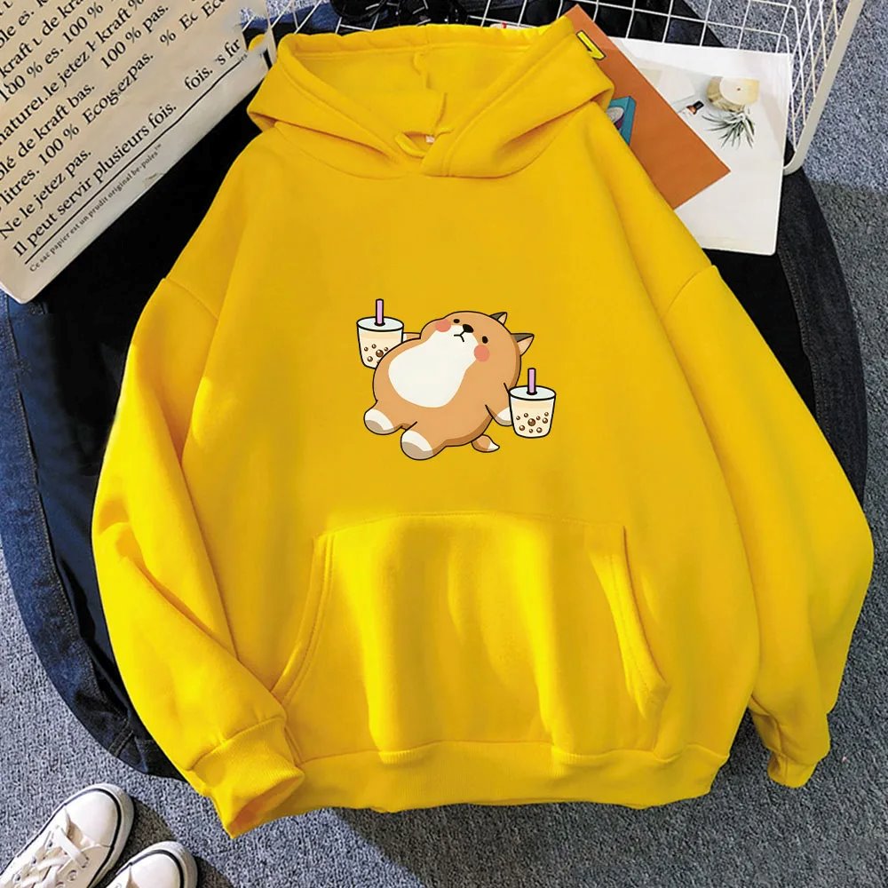 kawaiies-softtoys-plushies-kawaii-plush-Chubby Shiba Inu Bubble Tea Unisex Hoodie Apparel Yellow XXXL 