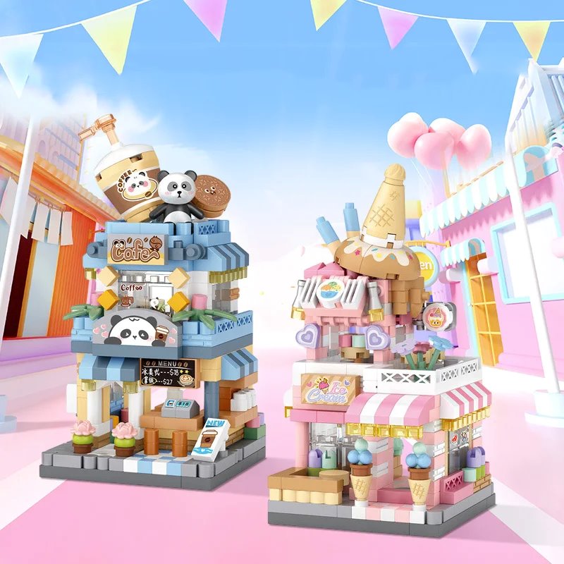 kawaiies-softtoys-plushies-kawaii-plush-City View Ice Cream Panda Cafes Flower Camera Shops Micro Building Sets Build it 