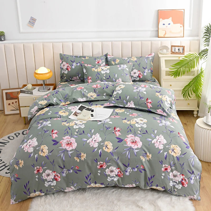 kawaiies-softtoys-plushies-kawaii-plush-Coral Pink Blue Gray Floral Bedding Set Collection Home Decor Gray Single 