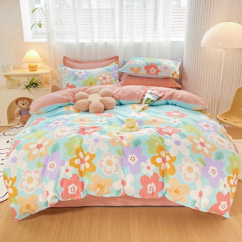 kawaiies-softtoys-plushies-kawaii-plush-Coral Pink Blue Gray Floral Bedding Set Collection Home Decor Pink Single 