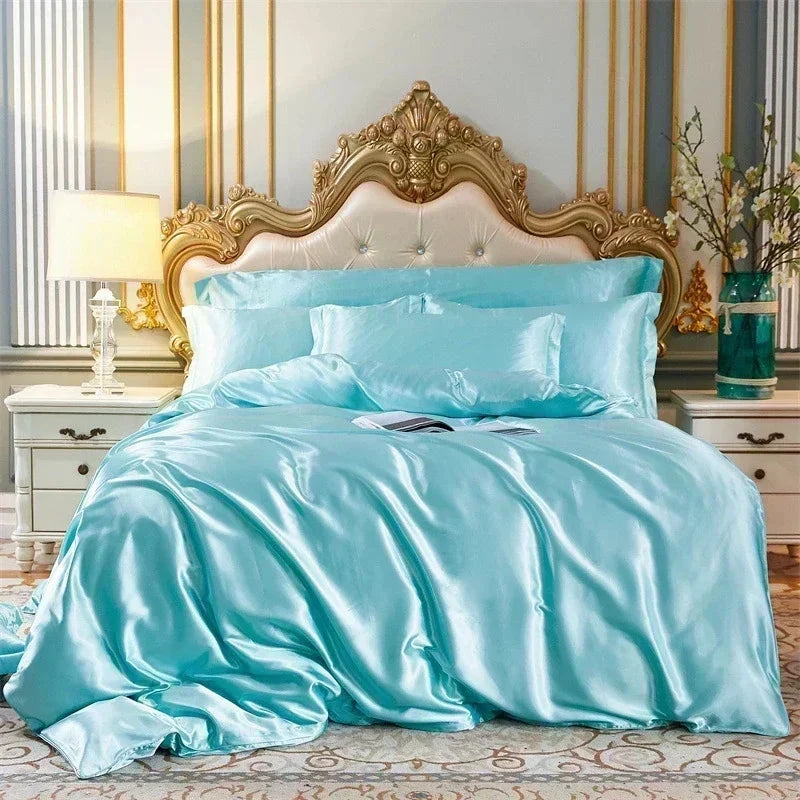 kawaiies-softtoys-plushies-kawaii-plush-Cream Baby Blue Luxury Satin Bedding Set Bedding Sets Sky Blue Twin 