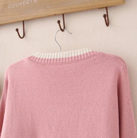 kawaiies-softtoys-plushies-kawaii-plush-Cute Bunny Long Sleeve Knitted Pink Cream Black Cardigans Tops Apparel 