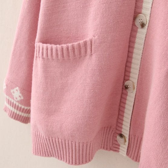 kawaiies-softtoys-plushies-kawaii-plush-Cute Bunny Long Sleeve Knitted Pink Cream Black Cardigans Tops Apparel 