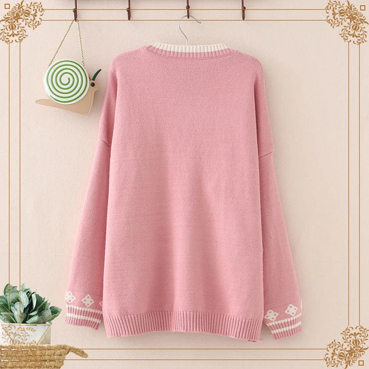 kawaiies-softtoys-plushies-kawaii-plush-Cute Bunny Long Sleeve Knitted Pink Cream Black Cardigans Tops Apparel 