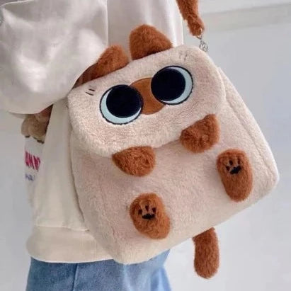 kawaiies-softtoys-plushies-kawaii-plush-Cute Fluffy Brown Burmese Cat Plush Bag Bag 