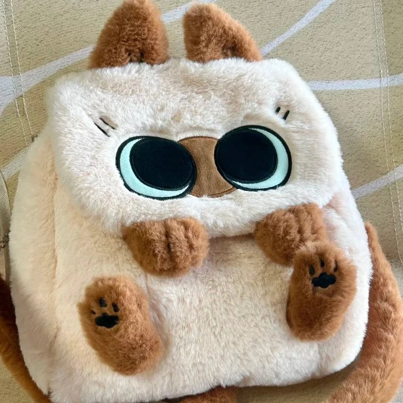 kawaiies-softtoys-plushies-kawaii-plush-Cute Fluffy Brown Burmese Cat Plush Bag Bag 