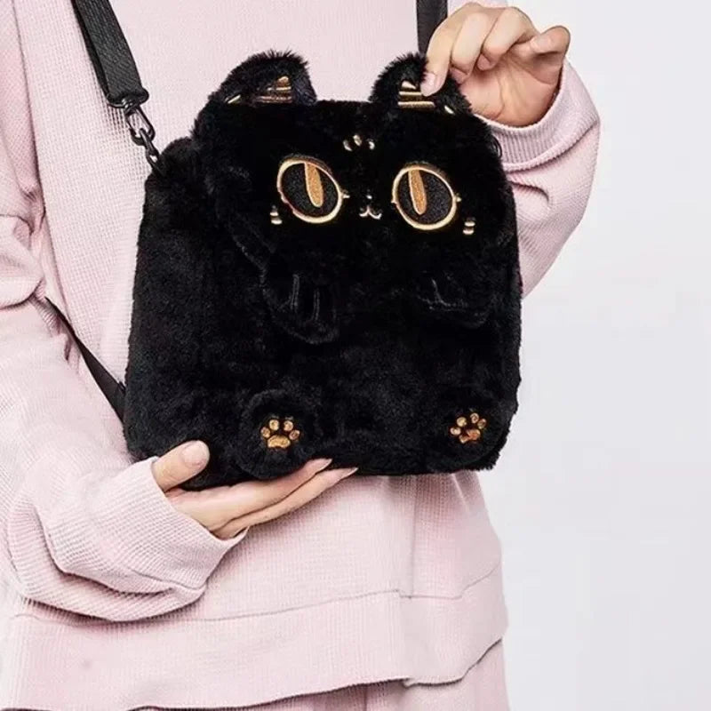 kawaiies-softtoys-plushies-kawaii-plush-Cute Fluffy Moon Black Cat Plush Bag Bag 