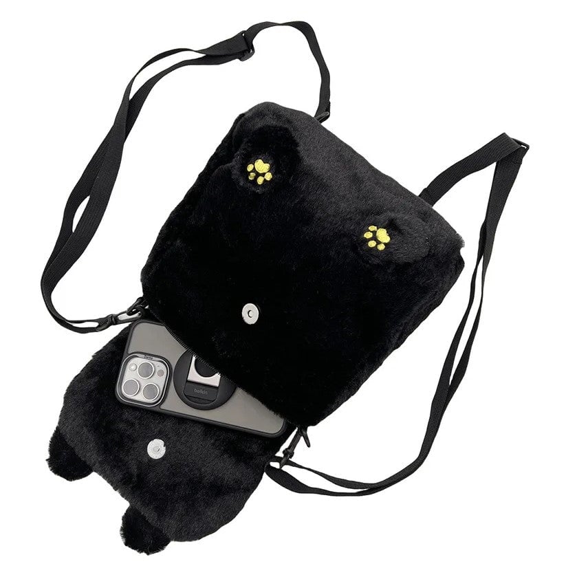 kawaiies-softtoys-plushies-kawaii-plush-Cute Fluffy Moon Black Cat Plush Bag Bag 