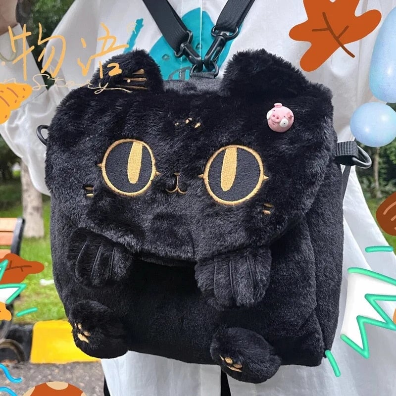 kawaiies-softtoys-plushies-kawaii-plush-Cute Fluffy Moon Black Cat Plush Bag Bag 