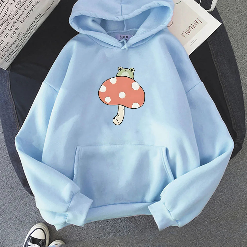 kawaiies-softtoys-plushies-kawaii-plush-Cute Frog Mushroom Unisex Hoodie Apparel Light Blue M 