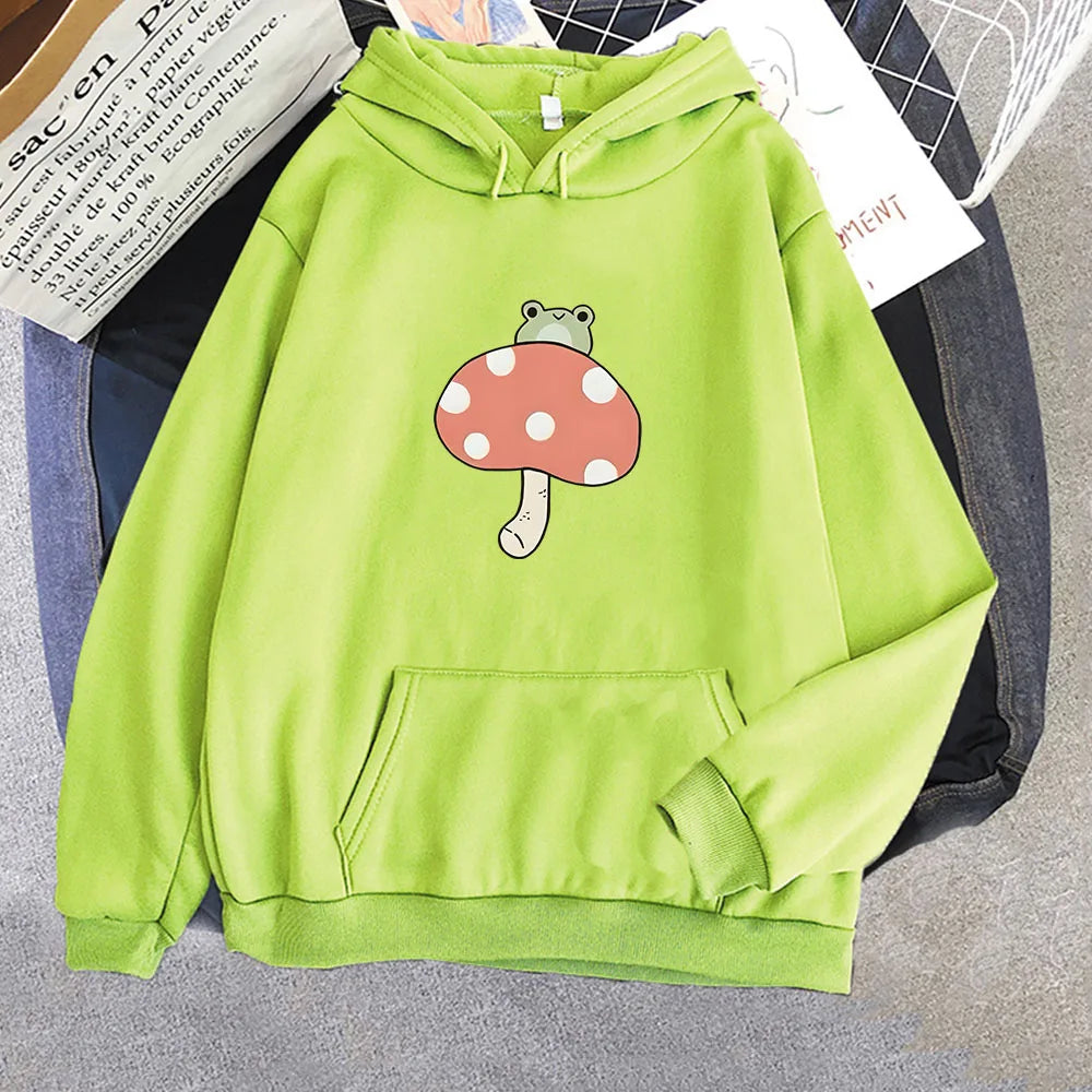 kawaiies-softtoys-plushies-kawaii-plush-Cute Frog Mushroom Unisex Hoodie Apparel Light Green XXL 