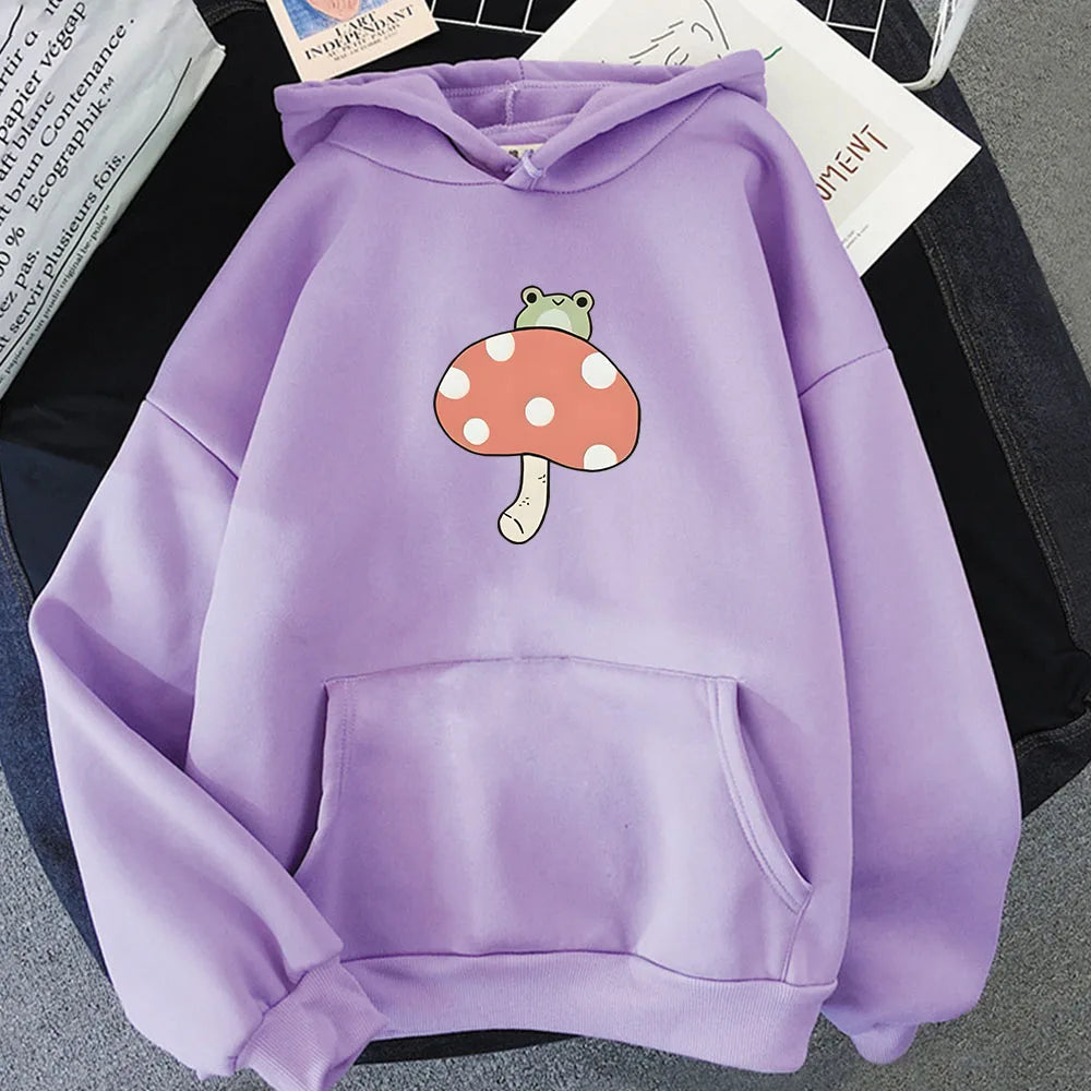 kawaiies-softtoys-plushies-kawaii-plush-Cute Frog Mushroom Unisex Hoodie Apparel Light Purple M 