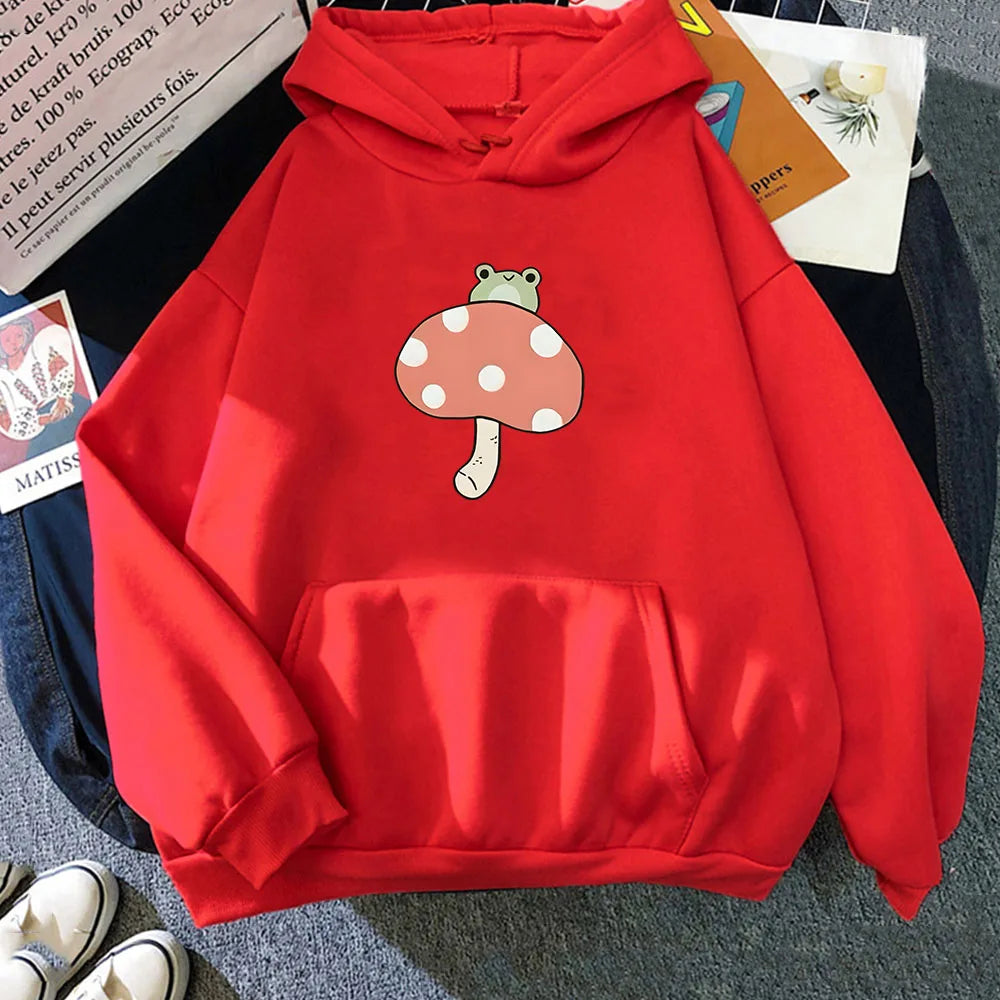 kawaiies-softtoys-plushies-kawaii-plush-Cute Frog Mushroom Unisex Hoodie Apparel Red XL 