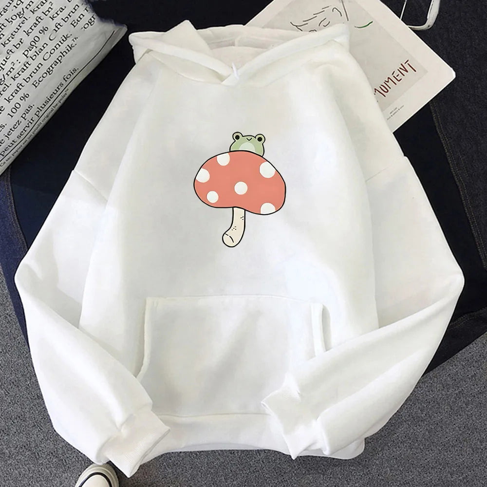 kawaiies-softtoys-plushies-kawaii-plush-Cute Frog Mushroom Unisex Hoodie Apparel White XS 