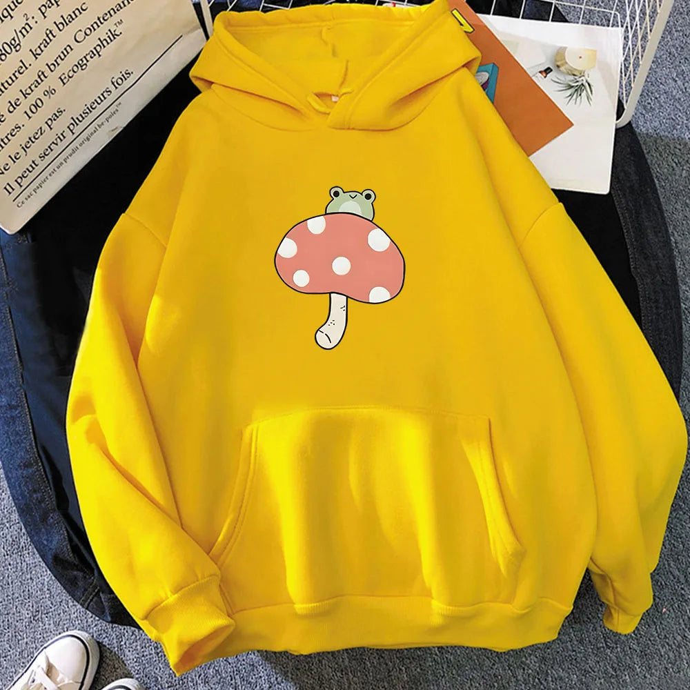 kawaiies-softtoys-plushies-kawaii-plush-Cute Frog Mushroom Unisex Hoodie Apparel Yellow XXXL 