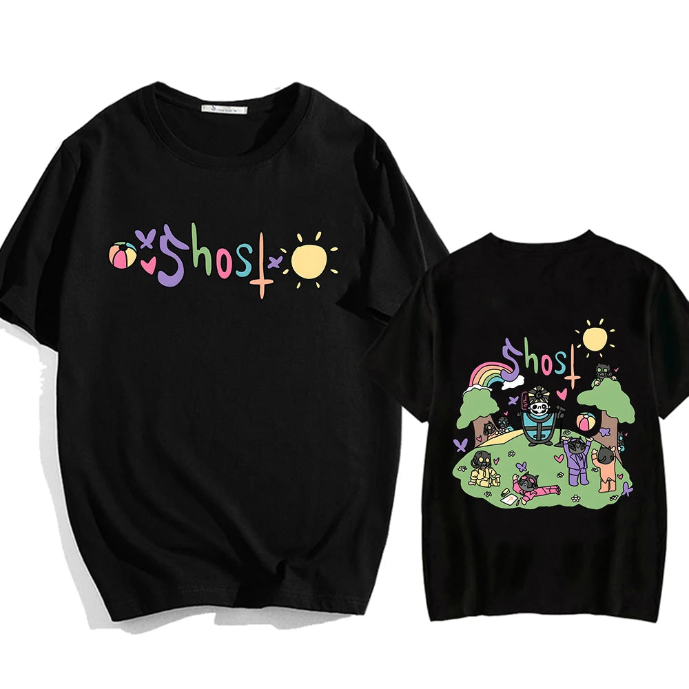 kawaiies-softtoys-plushies-kawaii-plush-Cute Ghost Band Illustration Unisex Tee Apparel Black XS 