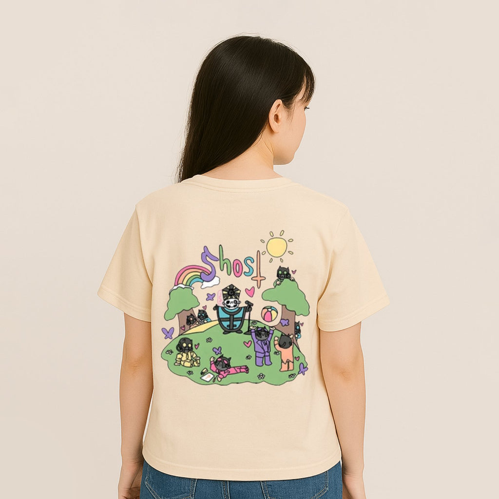 kawaiies-softtoys-plushies-kawaii-plush-Cute Ghost Band Illustration Unisex Tee Apparel Cream XS 