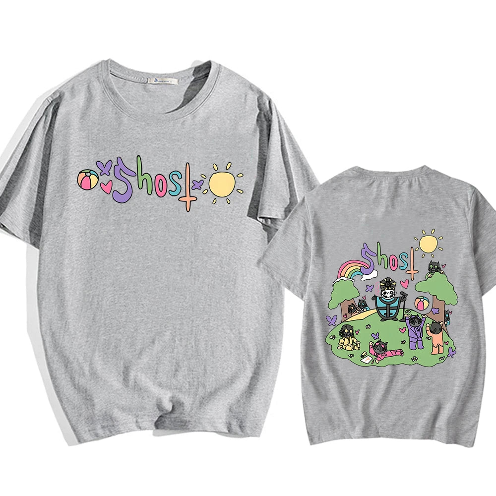 kawaiies-softtoys-plushies-kawaii-plush-Cute Ghost Band Illustration Unisex Tee Apparel Gray XS 