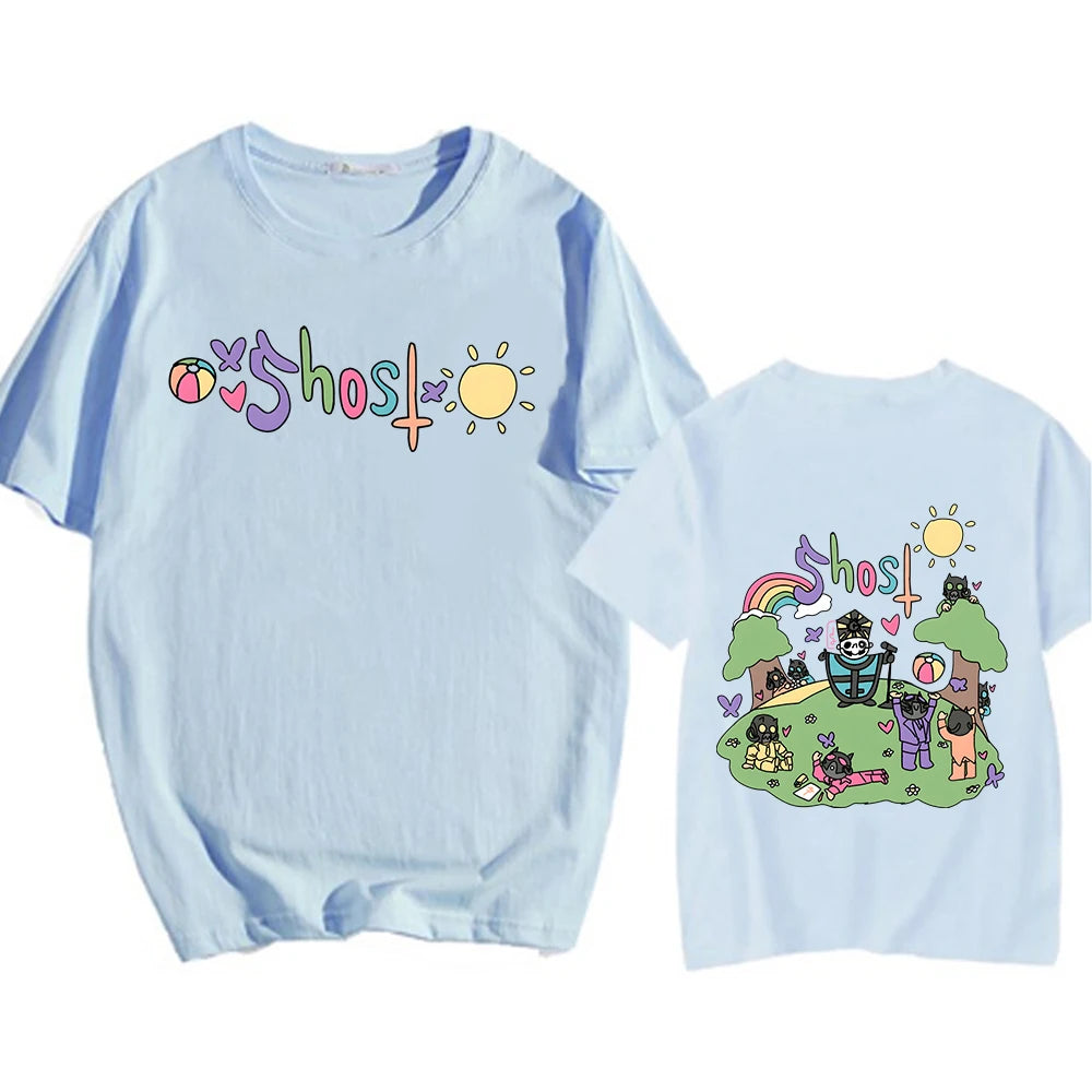 kawaiies-softtoys-plushies-kawaii-plush-Cute Ghost Band Illustration Unisex Tee Apparel Sky Blue XS 