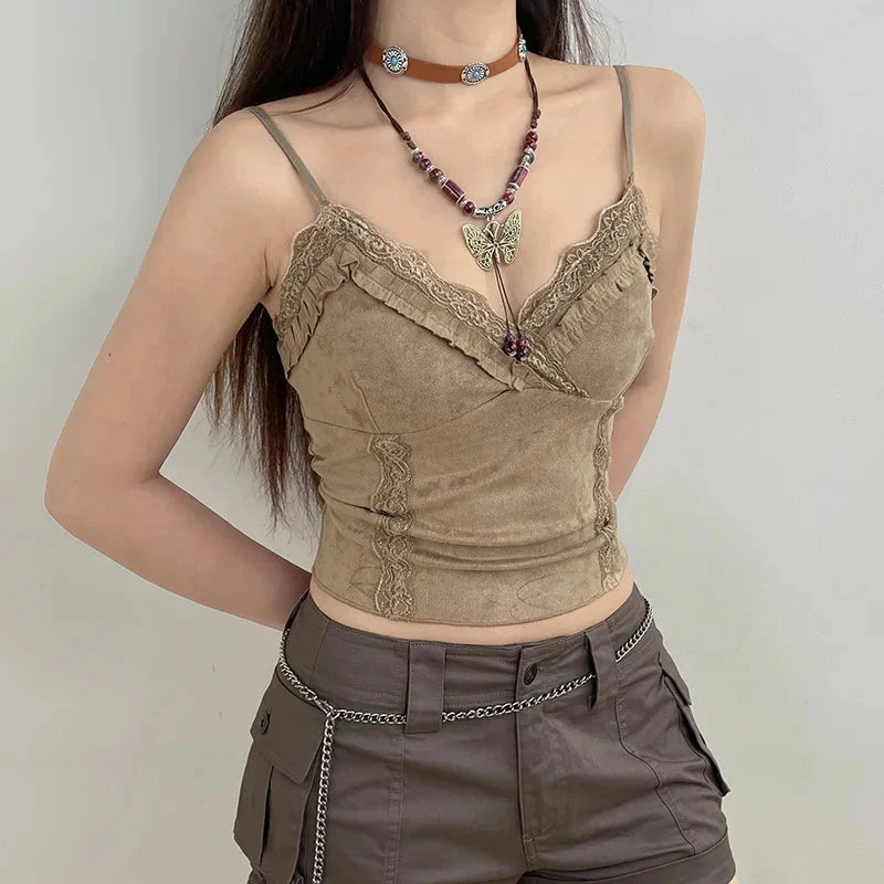 kawaiies-softtoys-plushies-kawaii-plush-Cute Khaki Lace Spaghetti Vest Tops 