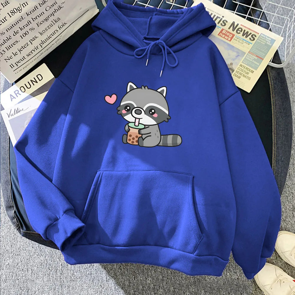 kawaiies-softtoys-plushies-kawaii-plush-Cute Raccoon Drinking Bubble Milk Tea Unisex Hoodie Apparel Dark Blue XL 