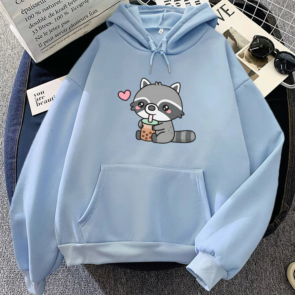 kawaiies-softtoys-plushies-kawaii-plush-Cute Raccoon Drinking Bubble Milk Tea Unisex Hoodie Apparel Light Blue XL 