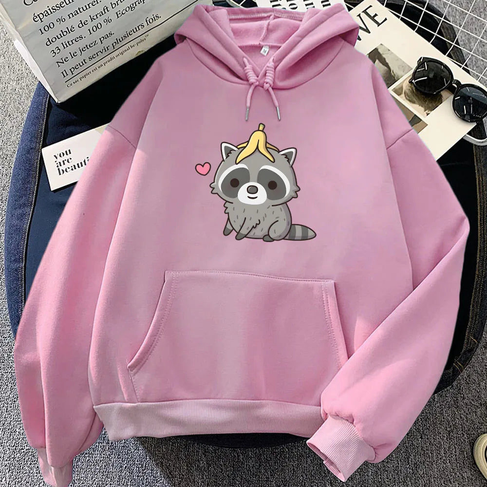 kawaiies-softtoys-plushies-kawaii-plush-Cute Raccoon with Banana Unisex Hoodie Apparel Pink XS 