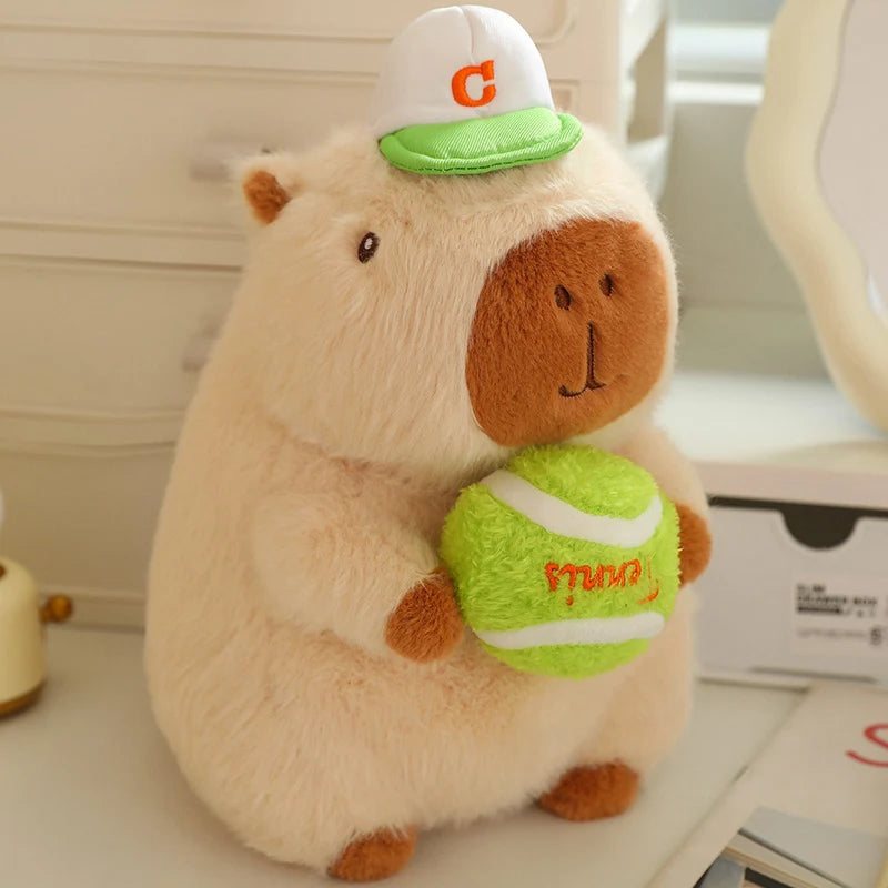 kawaiies-softtoys-plushies-kawaii-plush-Cute Sporty Capybara Plushie Soft toy Brown Tennis Ball 10in / 25cm 