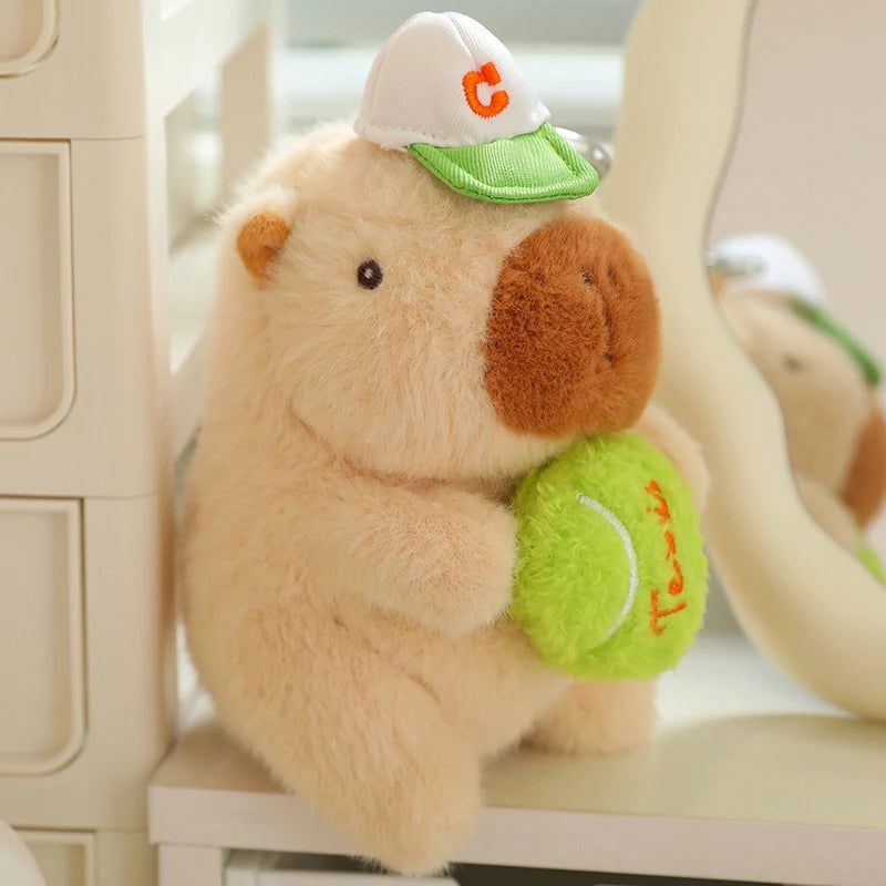 kawaiies-softtoys-plushies-kawaii-plush-Cute Sporty Capybara Plushie Soft toy Brown Tennis Ball 6in / 15cm (Keychain) 