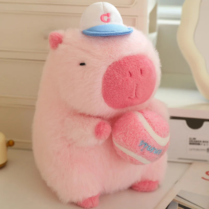 kawaiies-softtoys-plushies-kawaii-plush-Cute Sporty Capybara Plushie Soft toy Pink Tennis Ball 10in / 25cm 