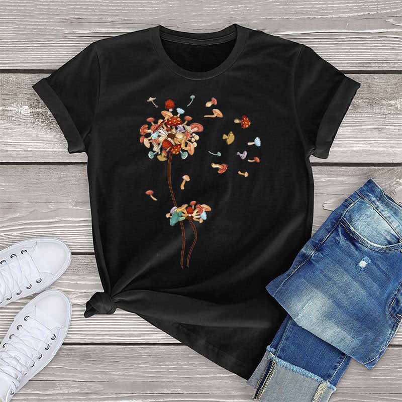 kawaiies-softtoys-plushies-kawaii-plush-Dandelion Flying Mushroom Seed Tee Apparel Black XS 