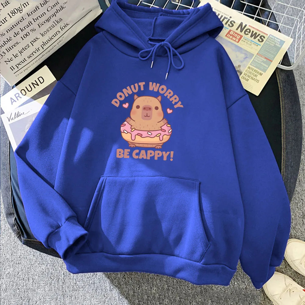 kawaiies-softtoys-plushies-kawaii-plush-Don't Worry Be Cappy Capybara Donut Unisex Hoodie Hoodies Blue XS 