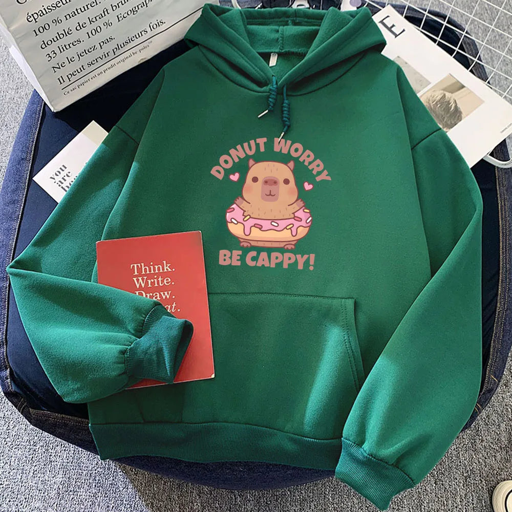 kawaiies-softtoys-plushies-kawaii-plush-Don't Worry Be Cappy Capybara Donut Unisex Hoodie Hoodies Green XS 