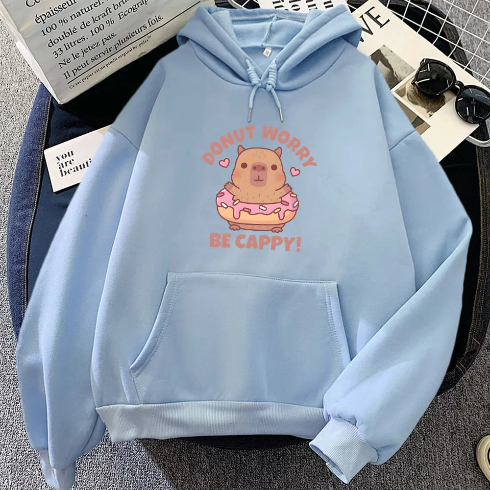 kawaiies-softtoys-plushies-kawaii-plush-Don't Worry Be Cappy Capybara Donut Unisex Hoodie Hoodies Sky Blue XS 