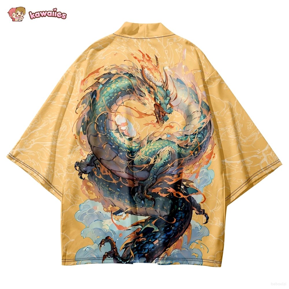 kawaiies-softtoys-plushies-kawaii-plush-Emerald Flaming Dragon Golden Unisex Kimono Kimono 