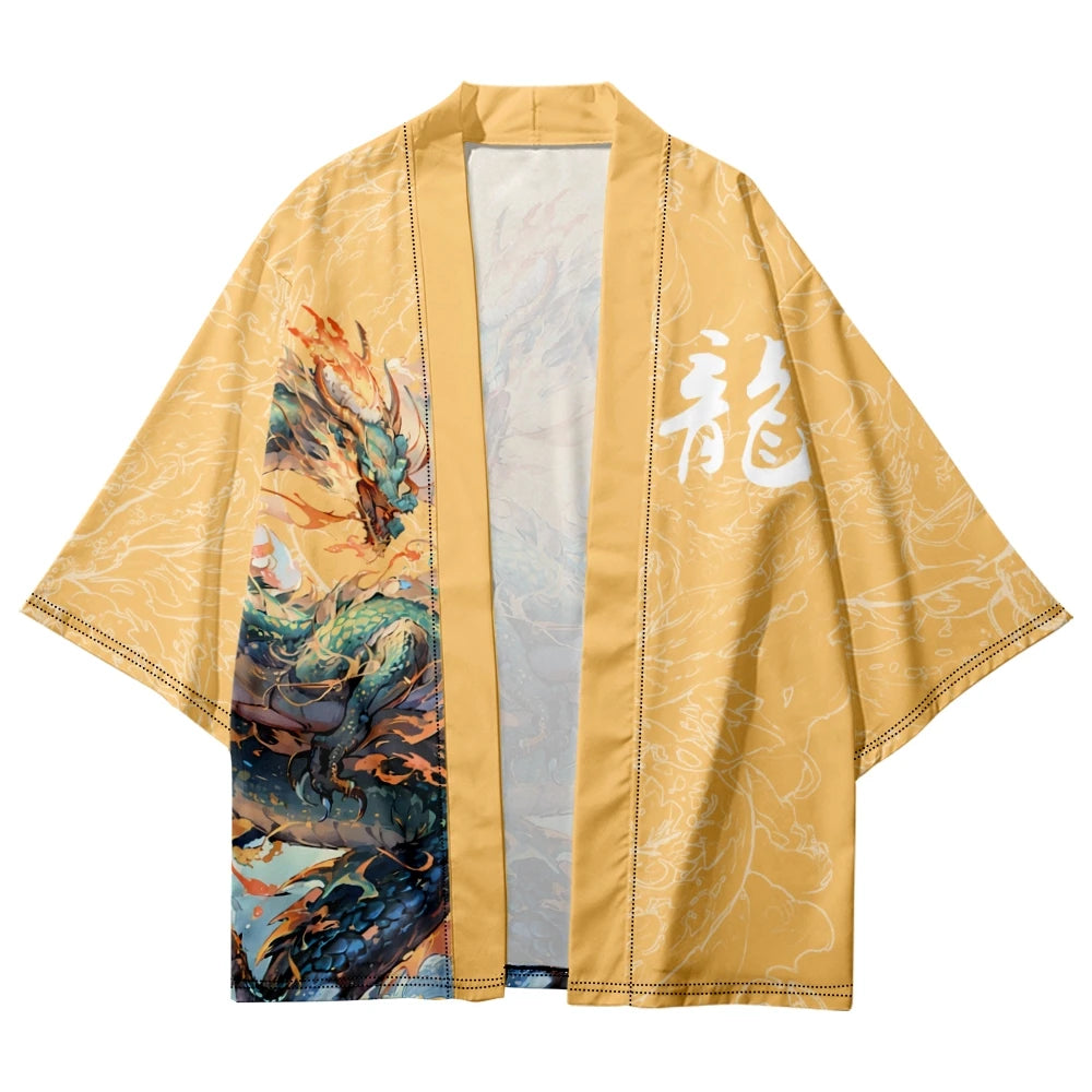 kawaiies-softtoys-plushies-kawaii-plush-Emerald Flaming Dragon Golden Unisex Kimono Kimono 