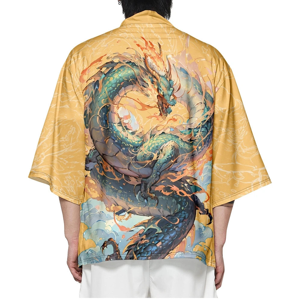 kawaiies-softtoys-plushies-kawaii-plush-Emerald Flaming Dragon Golden Unisex Kimono Kimono 