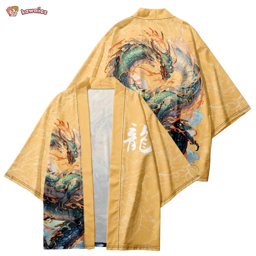 kawaiies-softtoys-plushies-kawaii-plush-Emerald Flaming Dragon Golden Unisex Kimono Kimono 