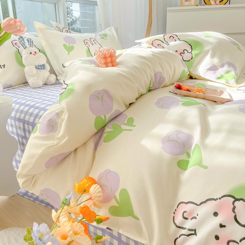 kawaiies-softtoys-plushies-kawaii-plush-Floral Fruity Bunny 120gsm Polyester Bedding Set | NEW Bedding Sets 