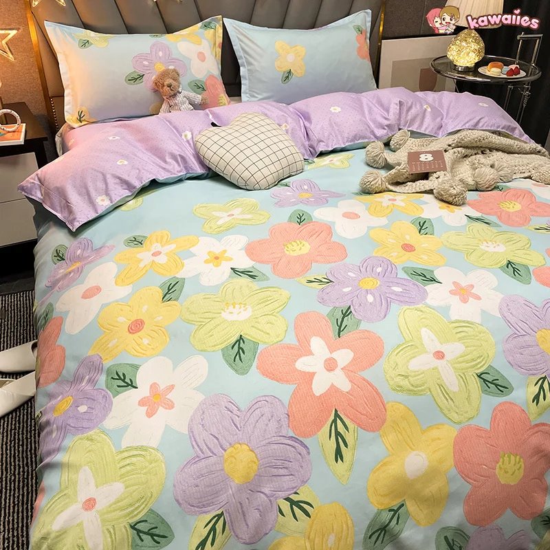 kawaiies-softtoys-plushies-kawaii-plush-Floral Illustrations Green Purple Bedding Sets Bedding Sets 