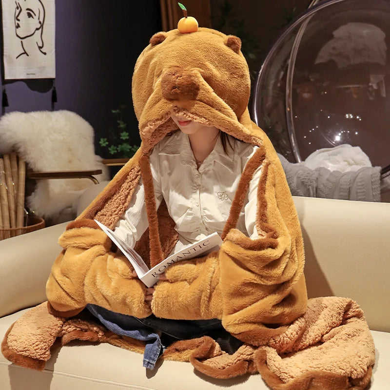 kawaiies-softtoys-plushies-kawaii-plush-Fluffy Capybara Cloak Hooded Blanket Cape Apparel 