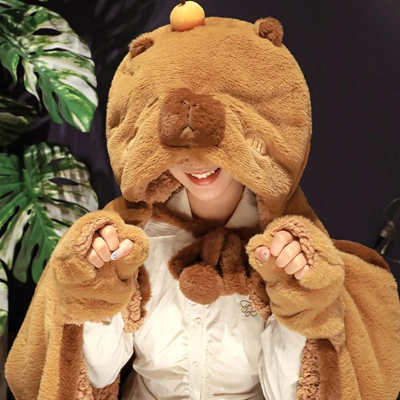 kawaiies-softtoys-plushies-kawaii-plush-Fluffy Capybara Cloak Hooded Blanket Cape Apparel 