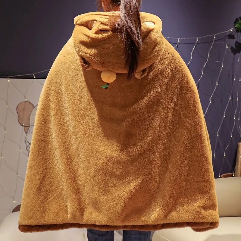 kawaiies-softtoys-plushies-kawaii-plush-Fluffy Capybara Cloak Hooded Blanket Cape Apparel 