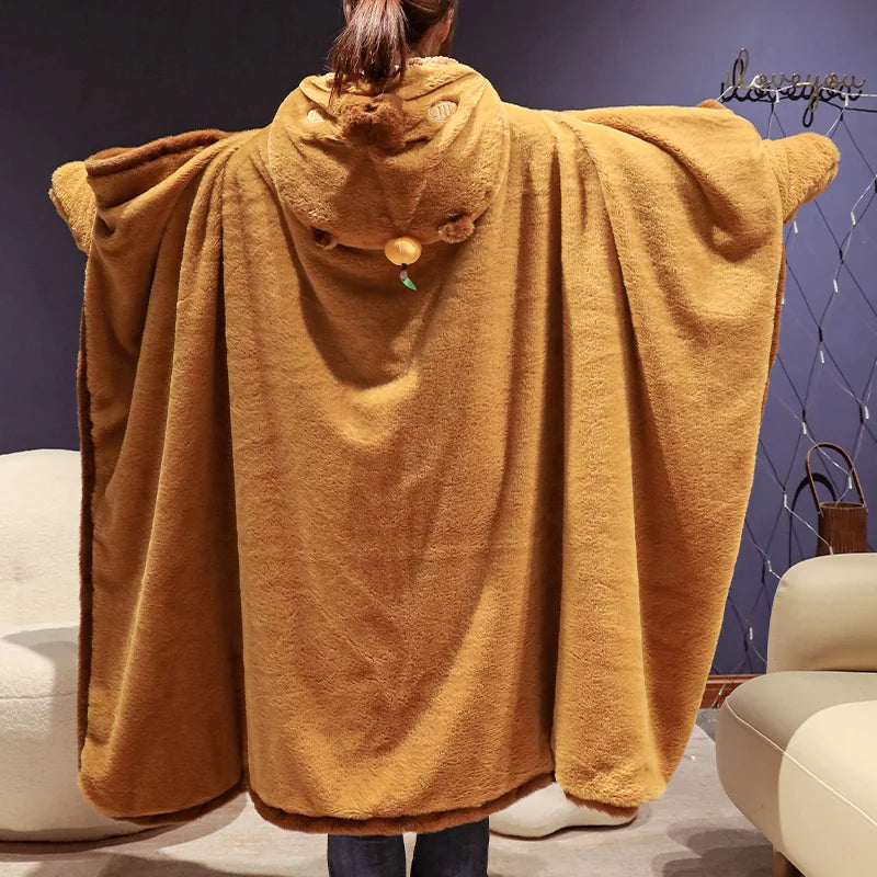 kawaiies-softtoys-plushies-kawaii-plush-Fluffy Capybara Cloak Hooded Blanket Cape Apparel 