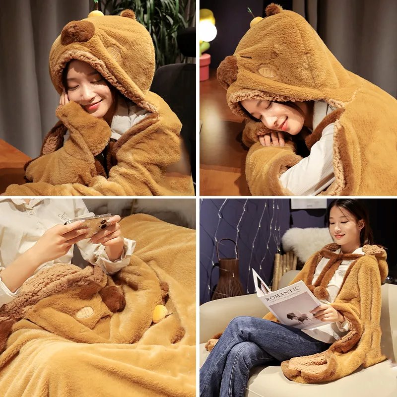 kawaiies-softtoys-plushies-kawaii-plush-Fluffy Capybara Cloak Hooded Blanket Cape Apparel 