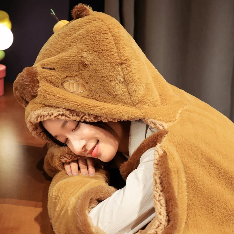 kawaiies-softtoys-plushies-kawaii-plush-Fluffy Capybara Cloak Hooded Blanket Cape Apparel 